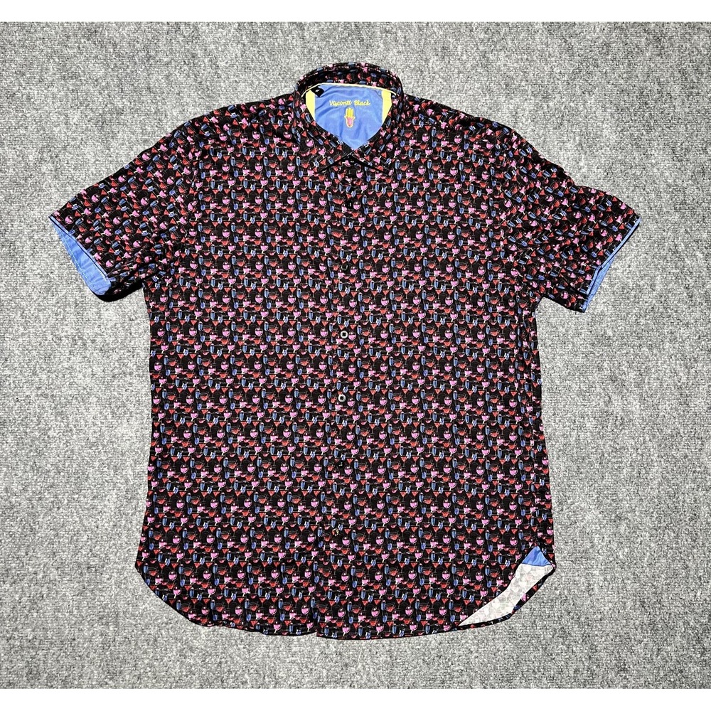Luchiano Visconti Drink Cocktail Print Button Up Shirt Men XL Short Sleeve
